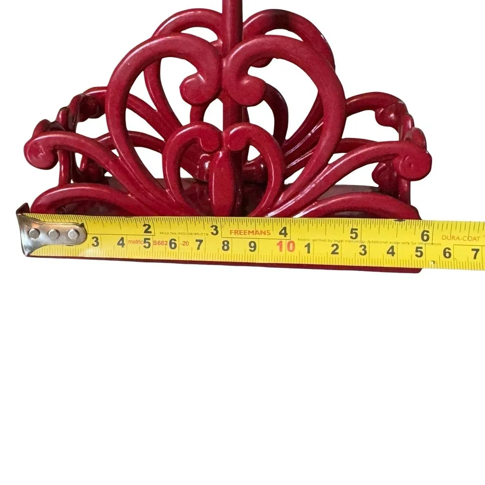 Red Heart Cast Iron Salt & Pepper Shaker Caddy Holder Farmhouse Kitchen Decor